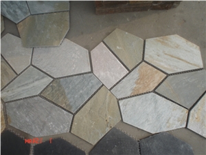 Fargo 014 China Yellow Slate Flagstone Mesh, Irregular Flagstone Net for Walkway Paver, Road Paving