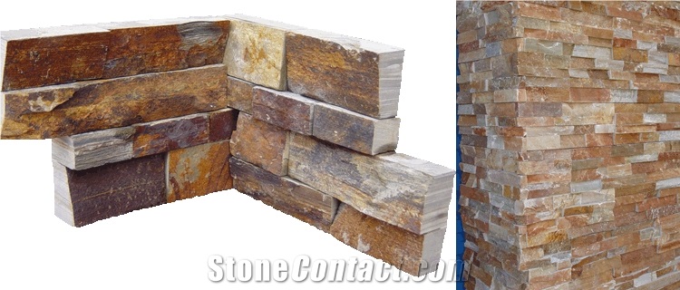 Fargo 014 Yellow Slate Stacked Corner Stone,Yellow Slate Exposed Wall Crazy Veneer,Ledge Stone Panels