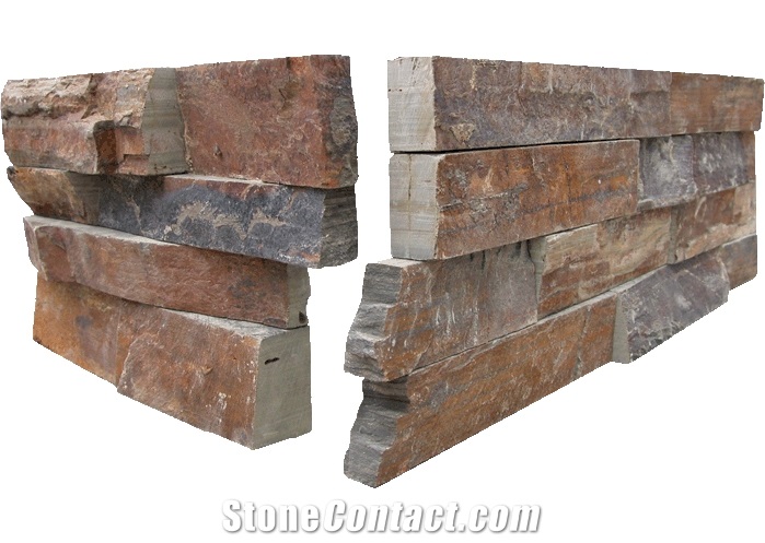 Fargo 1120 Rusty Slate Stacked Corner Stone,Multi-Color Slate Ledge Stone, Slate Exposed Wall Cladding Stone
