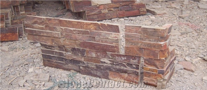 Fargo 1120 Rusty Slate Stacked Corner Stone,Multi-Color Slate Ledge Stone, Slate Exposed Wall Cladding Stone