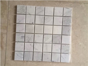 Fargo Bianco Carrara White Marble Polished Mosaic,White Marble Brick Mosaic Pattern for Wall & Floor