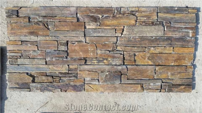 Fargo China Multicolor Slate Stacked Stone Veneer with Cement Base,Exposed Wall Ledge Stone/Wall Cladding Panels with Concrete Base