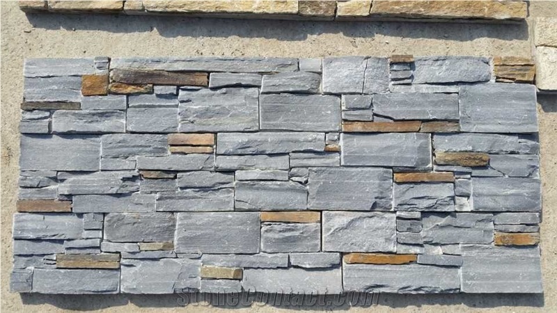 Fargo China Multicolor Slate Stacked Stone Veneer with Cement Base,Exposed Wall Ledge Stone/Wall Cladding Panels with Concrete Base