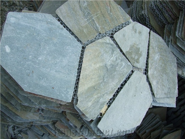 Fargo China Strata Grey Slate Flagstone Mesh, Random/Irregular Flagstone Net for Courtyard Paving, Walkway, Garden Road Pavers