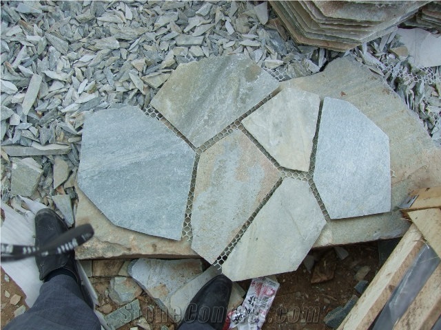 Fargo China Strata Grey Slate Flagstone Mesh, Random/Irregular Flagstone Net for Courtyard Paving, Walkway, Garden Road Pavers