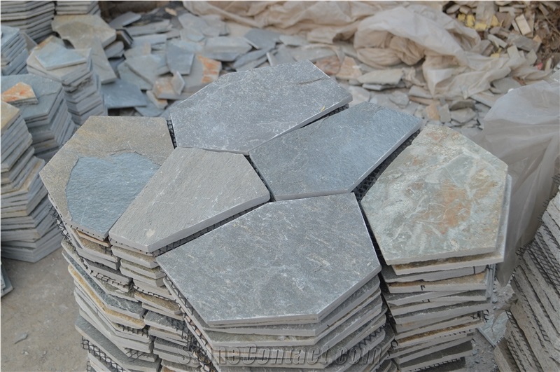 Fargo China Strata Grey Slate Flagstone Mesh, Random/Irregular Flagstone Net for Courtyard Paving, Walkway, Garden Road Pavers