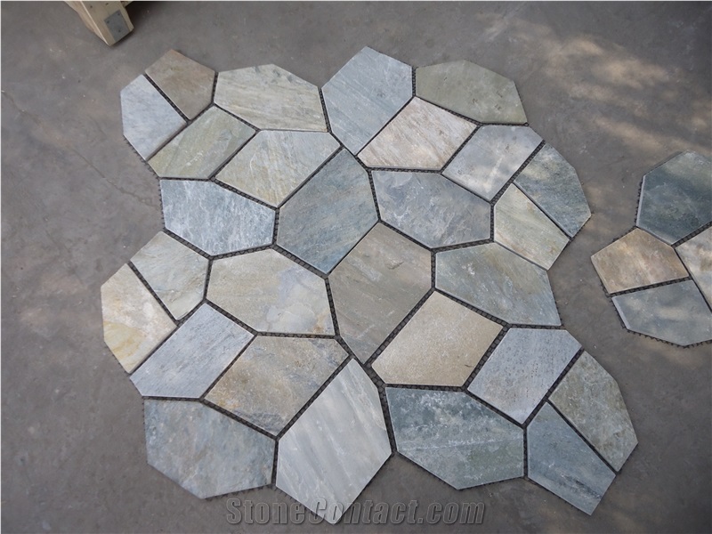 Fargo China Strata Grey Slate Flagstone Mesh, Random/Irregular Flagstone Net for Courtyard Paving, Walkway, Garden Road Pavers