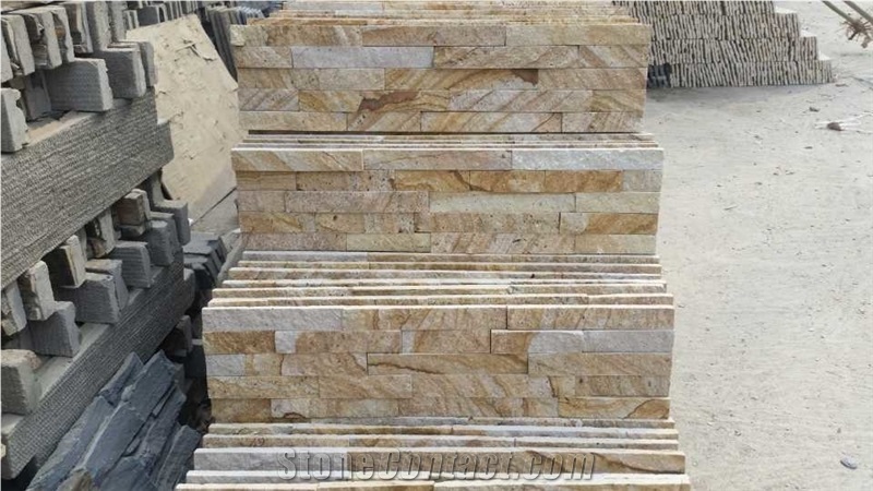 Fargo China Yellow Sandstone Cultured Stone Stacked Stone Veneer, Yellow Wall Crazy Cladding Panels, Exposed Wall Ledge Stone