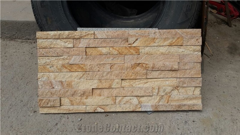 Fargo China Yellow Sandstone Cultured Stone Stacked Stone Veneer, Yellow Wall Crazy Cladding Panels, Exposed Wall Ledge Stone