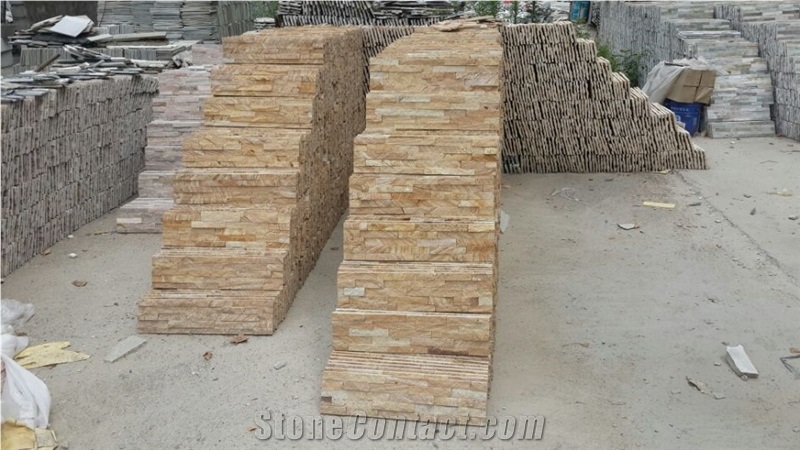 Fargo China Yellow Sandstone Cultured Stone Stacked Stone Veneer, Yellow Wall Crazy Cladding Panels, Exposed Wall Ledge Stone