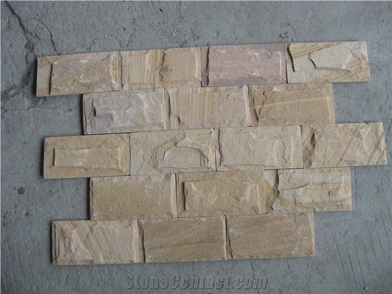 Fargo China Yellow Sandstone Mushroomed Wall Cladding, Sandstone Mushroomed Stone