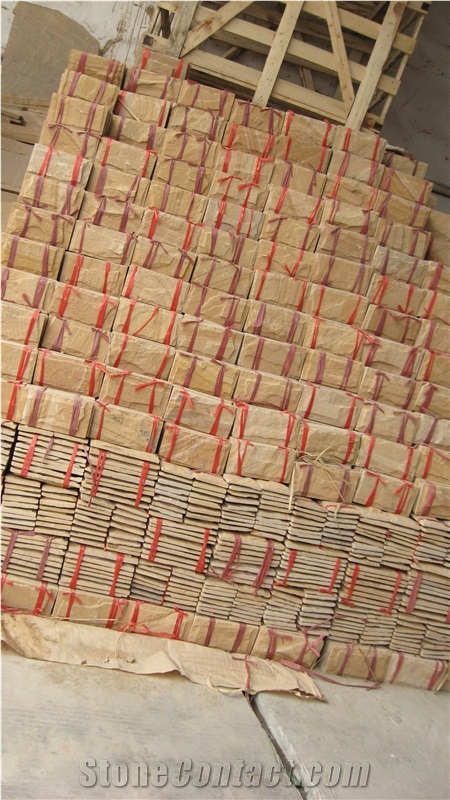 Fargo China Yellow Sandstone Mushroomed Wall Cladding, Sandstone Mushroomed Stone