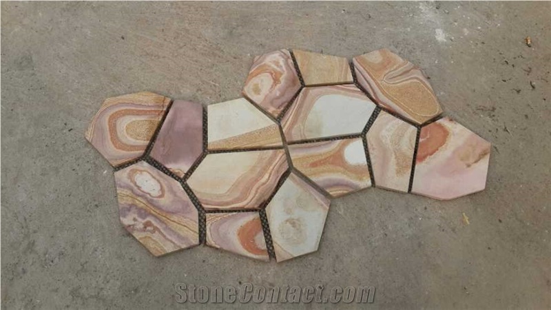 Fargo China Yellow Sandstone Random Flagstone Mesh, Irregular Flagstone Net for Walling, Garden Road Paving, Walkway Pavers