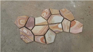 Fargo China Yellow Sandstone Random Flagstone Mesh, Irregular Flagstone Net for Walling, Garden Road Paving, Walkway Pavers