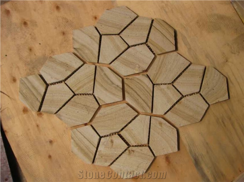 Fargo China Yellow Sandstone Random Flagstone Mesh, Irregular Flagstone Net for Walling, Garden Road Paving, Walkway Pavers
