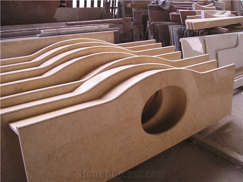 Fargo Egyptian Beige Marble Bathroom Vanity Tops, Polished Galala Beige Marble Custom Vanity Tops