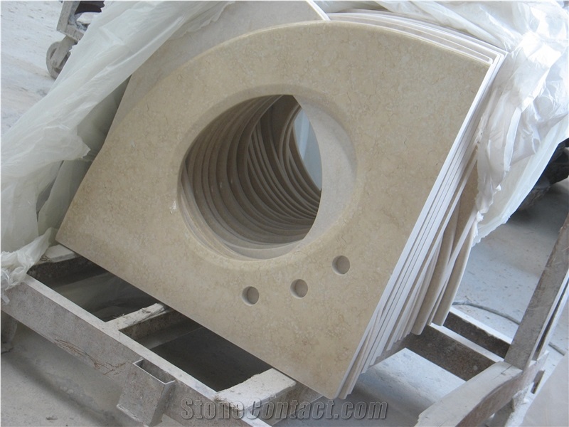 Fargo Egyptian Beige Marble Bathroom Vanity Tops, Polished Galala Beige Marble Custom Vanity Tops