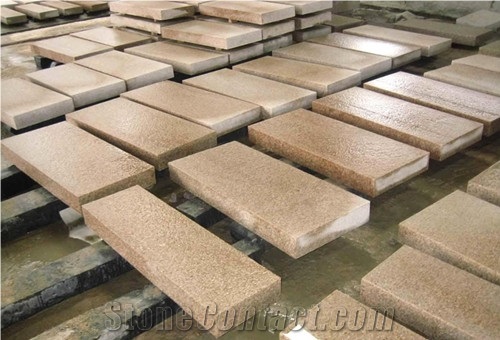 Fargo G682 Yellow Granite Thick Stair Treads,Rusty Granite Flamed Stair Threshold, Flamed Yellow Granite Steps