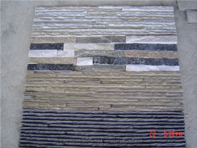 Fargo Grey Slate Wall Cladding Stone,Stacked Water-Fall Veneer, Exposed Wall Panels