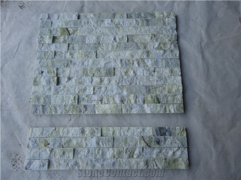 Fargo Light Green Marble Stacked Stone Veneer for Wall Decor,Green Marble Wall Cladding Panel, Exposed Wall Ledge Stone