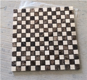Fargo Polished Mosaic Pattern,Dark Emperador + Carrara White Marble Mosaic