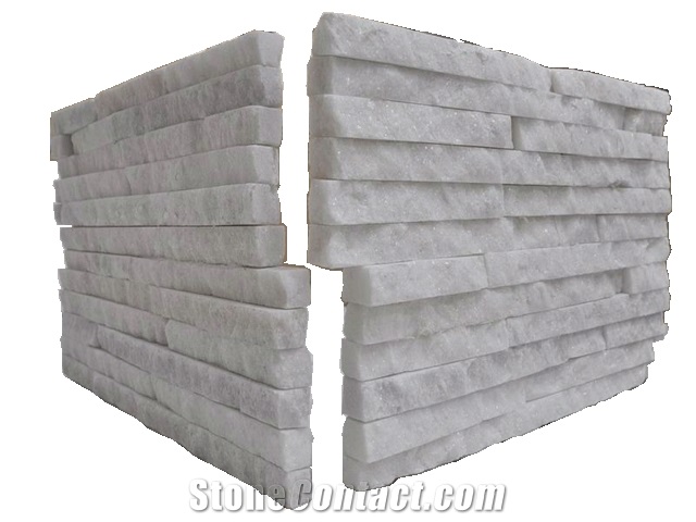 Fargo Snow White Stacked Corner Stone Panels,White Quartzite Exposed Stone Veneer,Wall Crazy Cladding Stone