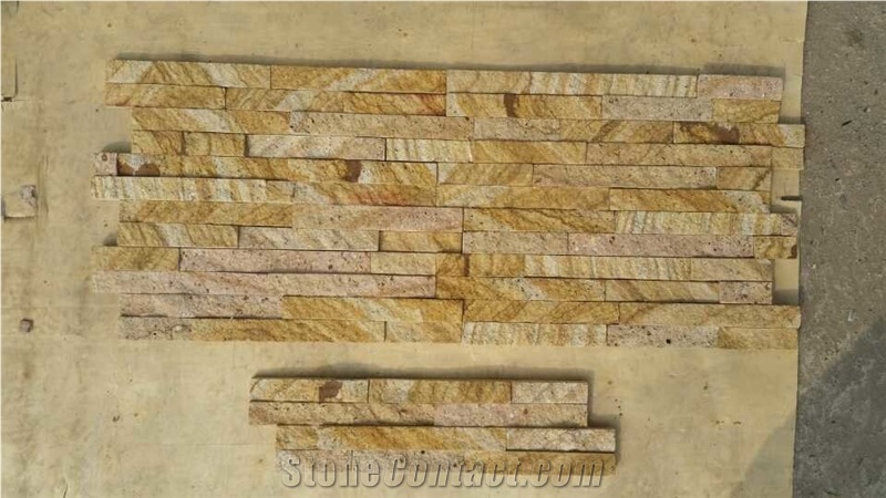 Fargo Yellow Sandstone Wall Crazy Cladding Panels in Z Shape/S Shape, Yellow Sandstone Stacked Stone Veneer,Yellow Exposed Ledge Stone