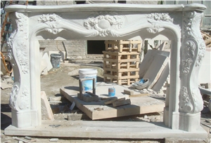 China Beige Mable Hand Carved Fireplace Surround Mantel