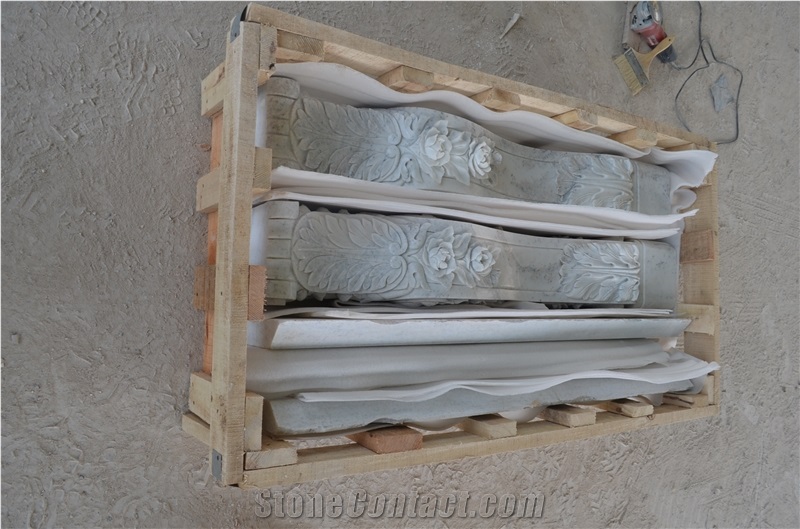 China Beige Mable Hand Carved Fireplace Surround Mantel