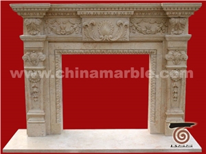 China Beige Marble Hand Carved Beige Fireplace Surround Mantel