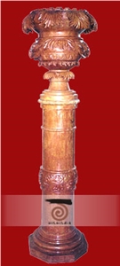 China Red Marble Hand Carved Column Pedestal China Red Marble Hand Carved Column Pedestal