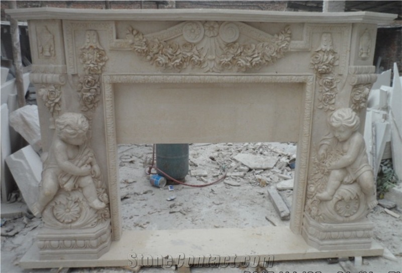 China White Marble Hand Carved Fireplace Surround Mantel