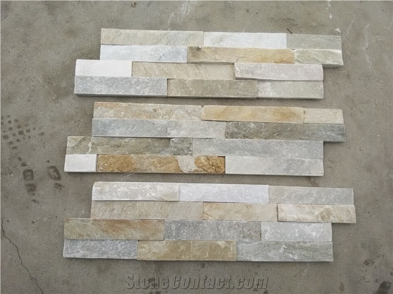 China Yellow Slate Wall Cladding Cultured Stacked Stone, Beige Slate Wall Cladding