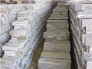 China Yellow Slate Wall Cladding Cultured Stacked Stone, Beige Slate Wall Cladding
