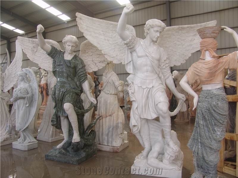Hand Carved Travertine Statue Sculpture, Beige Travertine Statues