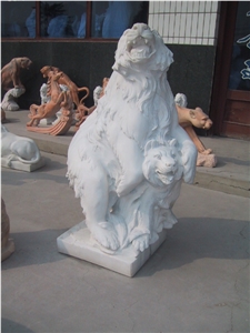 Hand Carved White Jade Marble Tiger Statue & Sculpture