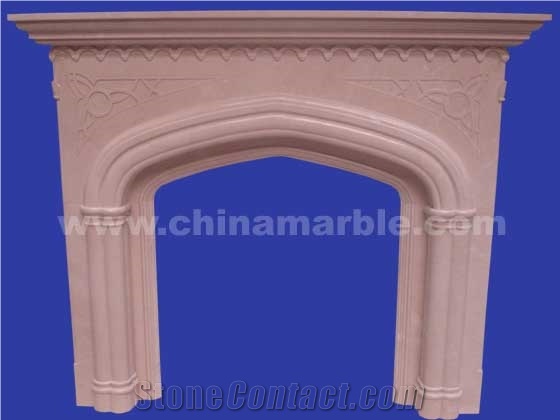 Manmade Beige Marfil Stone Fireplace Mantel