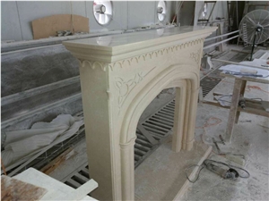 Manmade Beige Marfil Stone Fireplace Mantel
