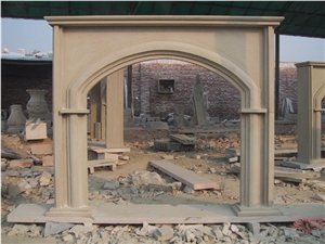 Simple Design Sandstone Fireplace Mantel, Beige Sandstone Fireplace Mantel