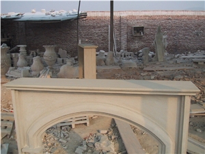 Simple Design Sandstone Fireplace Mantel, Beige Sandstone Fireplace Mantel
