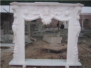 White Marble Fireplace Surround with Hand Carving Flower Hearth Mantel