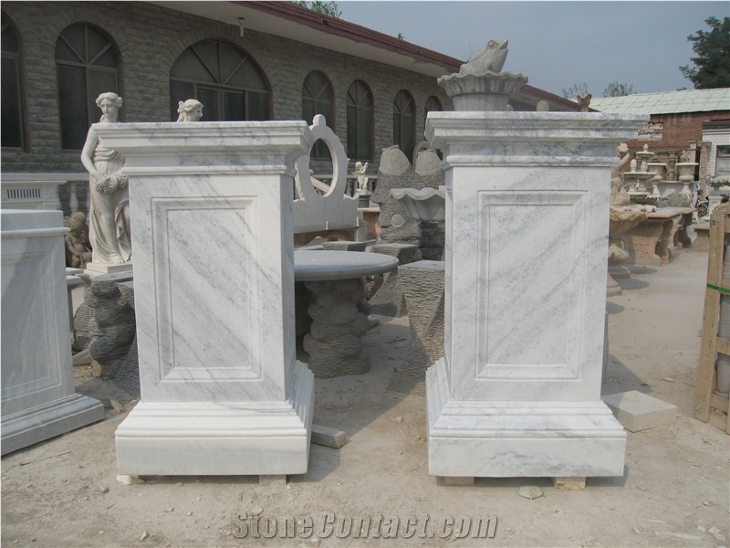 White Veins Marble Column Pedestal Base