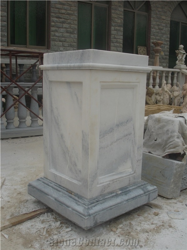 White Veins Marble Column Pedestal Base