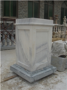 White Veins Marble Column Pedestal Base