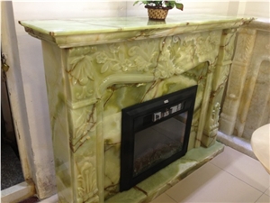 China 100% Hand Carved Designed Fireplace Onyx Green Factory Wholesale Durable Natural Stone Honed or Polished