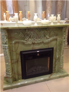 Factory Wholesale China 100% Hand Carved Durable 2015 Natural Stone Onyx Light Green Fireplace Honed or Polished