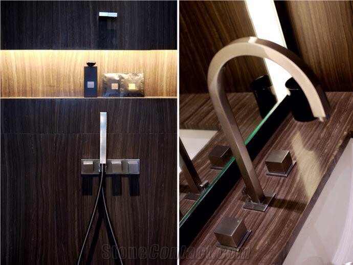 Dark Brown Wooden,Magic Brown Marble,Ouri Wooden Marble Bath Design