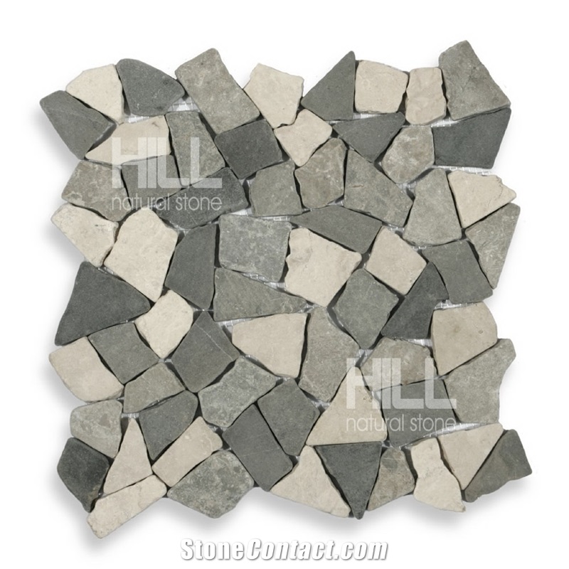 Burgo, Mix Grey, Black & Cream Indonesia Marble Mosaic