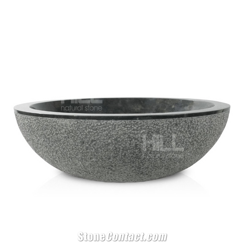 Fregona, Indonesia Black Rough Marble Bowl Sink