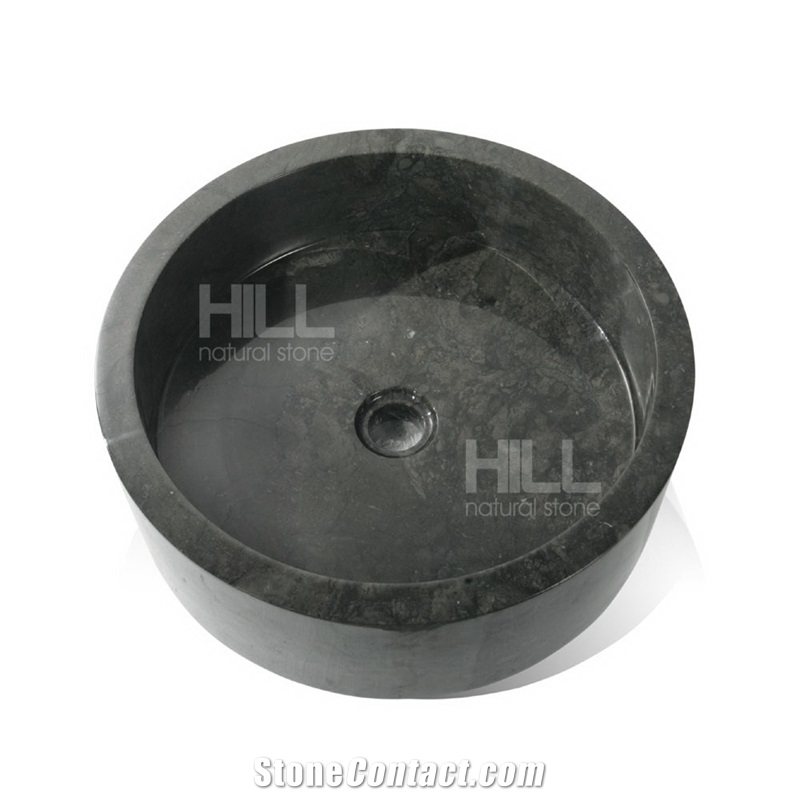 Motta, Indonesia Cylinder Polished Black Marble Sinks & Basin